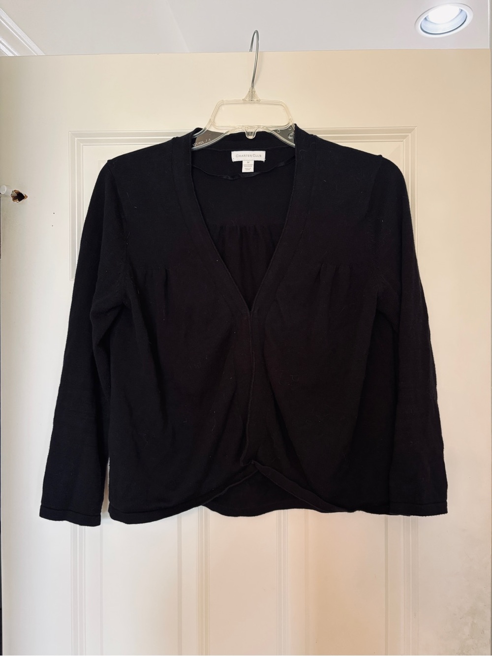 Charter Club Black Cardigan Sweater, has hook closure if needed, size medium